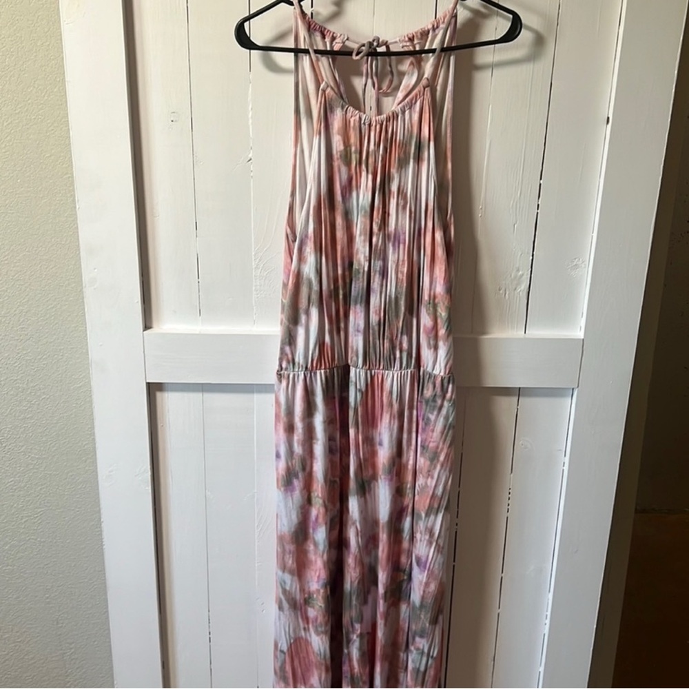 SO Pink and White Halter Sundress Maxi